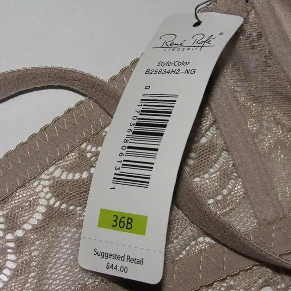 NWT Rene Rolfe Slight Push-Up Tan Lace Bra Sz 36B - Picture 6 of 6